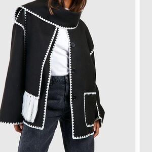 NWOT chic Black Jacket with White Trim coat with scarf